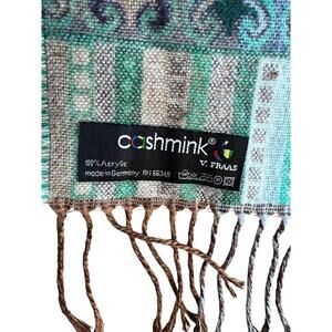 Cashmink V Fraas Green Paisley Pattern Scarf Acrylic Made in Germany 11.5" x 64"